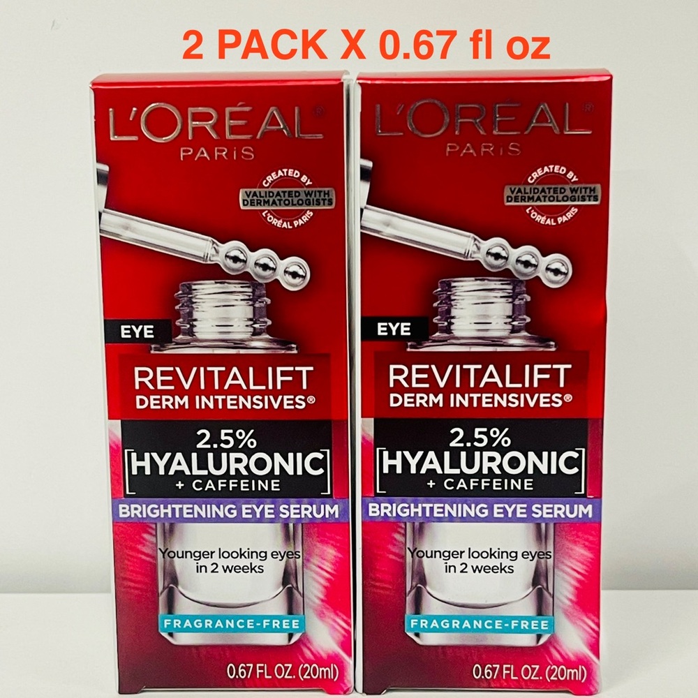 L'Oreal Revitalift Derm Intensives Brightening Eye Serum Hyaluronic Acid 2 PACK